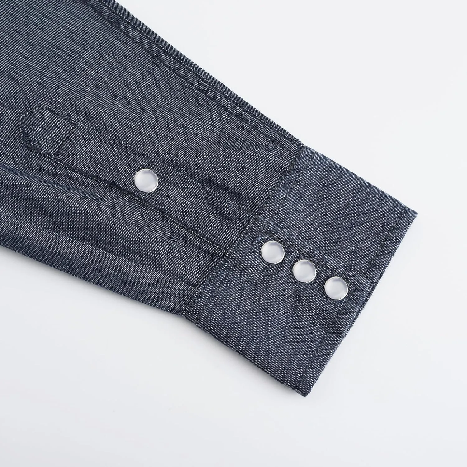 Men's Denim Western Cowboy Pearl Snap Long Sleeve Casual Button Down Up Soild Work Shirts
