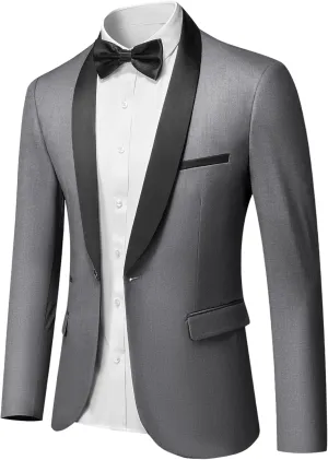 MrSure Men's Casual Blazer One Button Shawl Lapel Jacket, Lightweight Coats for Wedding Party