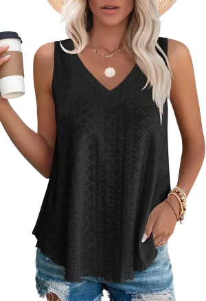 OFEEFAN Womens Tank Tops V Neck Sleeveless Flowy Loose Fit Basic Casual Summer Tops