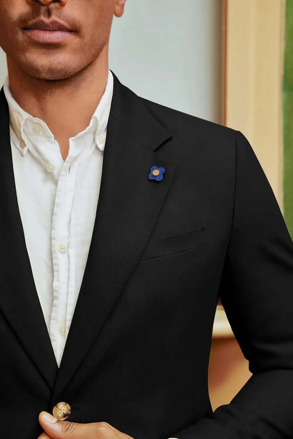 PJ PAUL JONES Men's Sport Coats and Blazers Linen Cotton Blazer Regular Fit 2 Buttons Suit Jacket with Removable Brooch