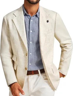 PJ PAUL JONES Men's Sport Coats and Blazers Linen Cotton Blazer Regular Fit 2 Buttons Suit Jacket with Removable Brooch