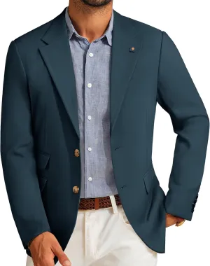 PJ PAUL JONES Men's Sport Coats and Blazers Linen Cotton Blazer Regular Fit 2 Buttons Suit Jacket with Removable Brooch