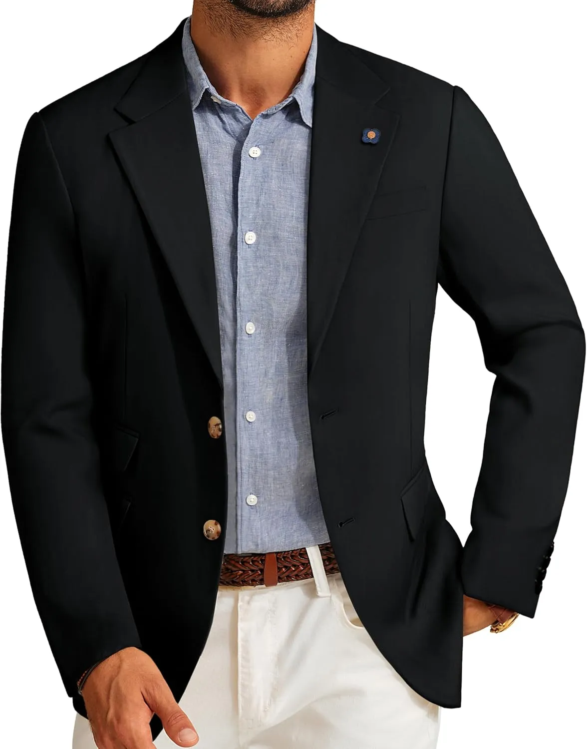 PJ PAUL JONES Men's Sport Coats and Blazers Linen Cotton Blazer Regular Fit 2 Buttons Suit Jacket with Removable Brooch