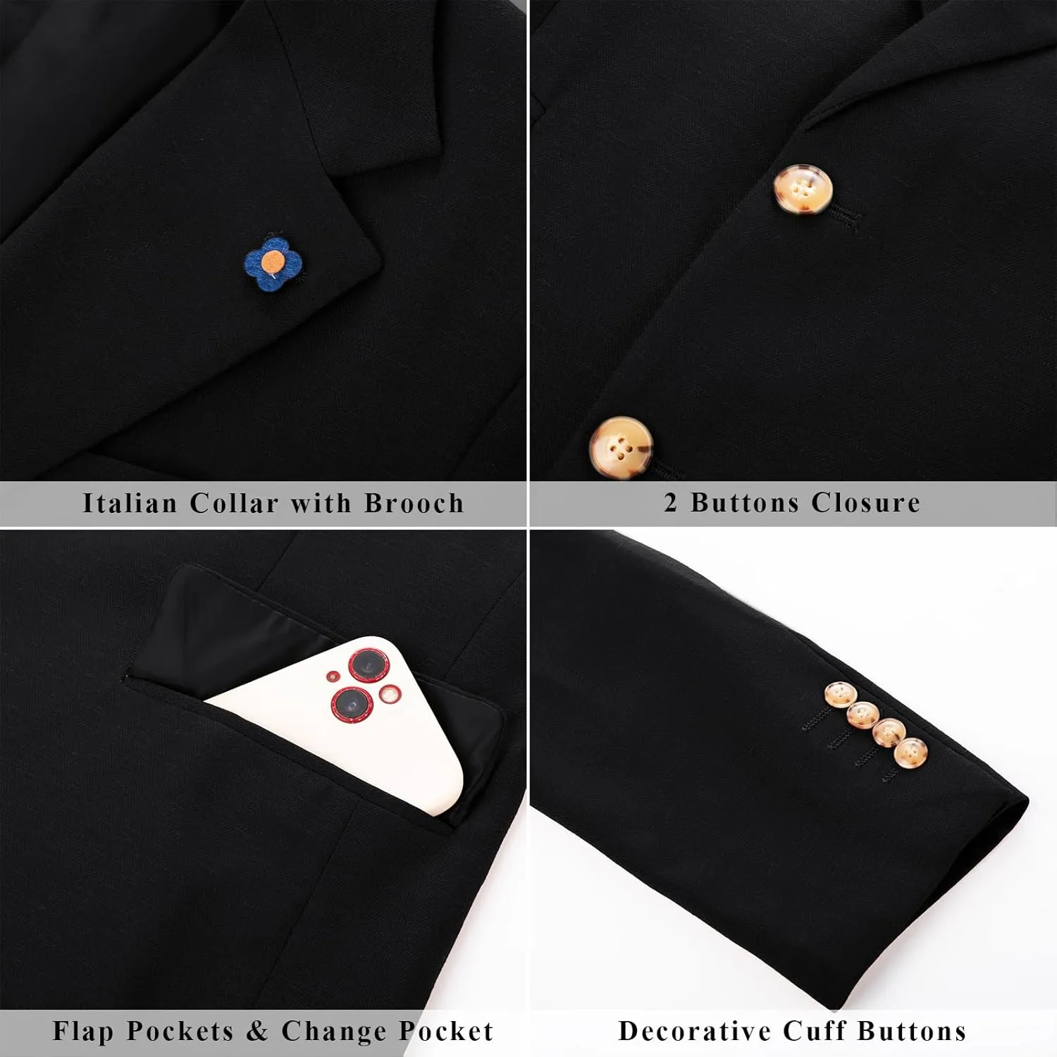 PJ PAUL JONES Men's Sport Coats and Blazers Linen Cotton Blazer Regular Fit 2 Buttons Suit Jacket with Removable Brooch