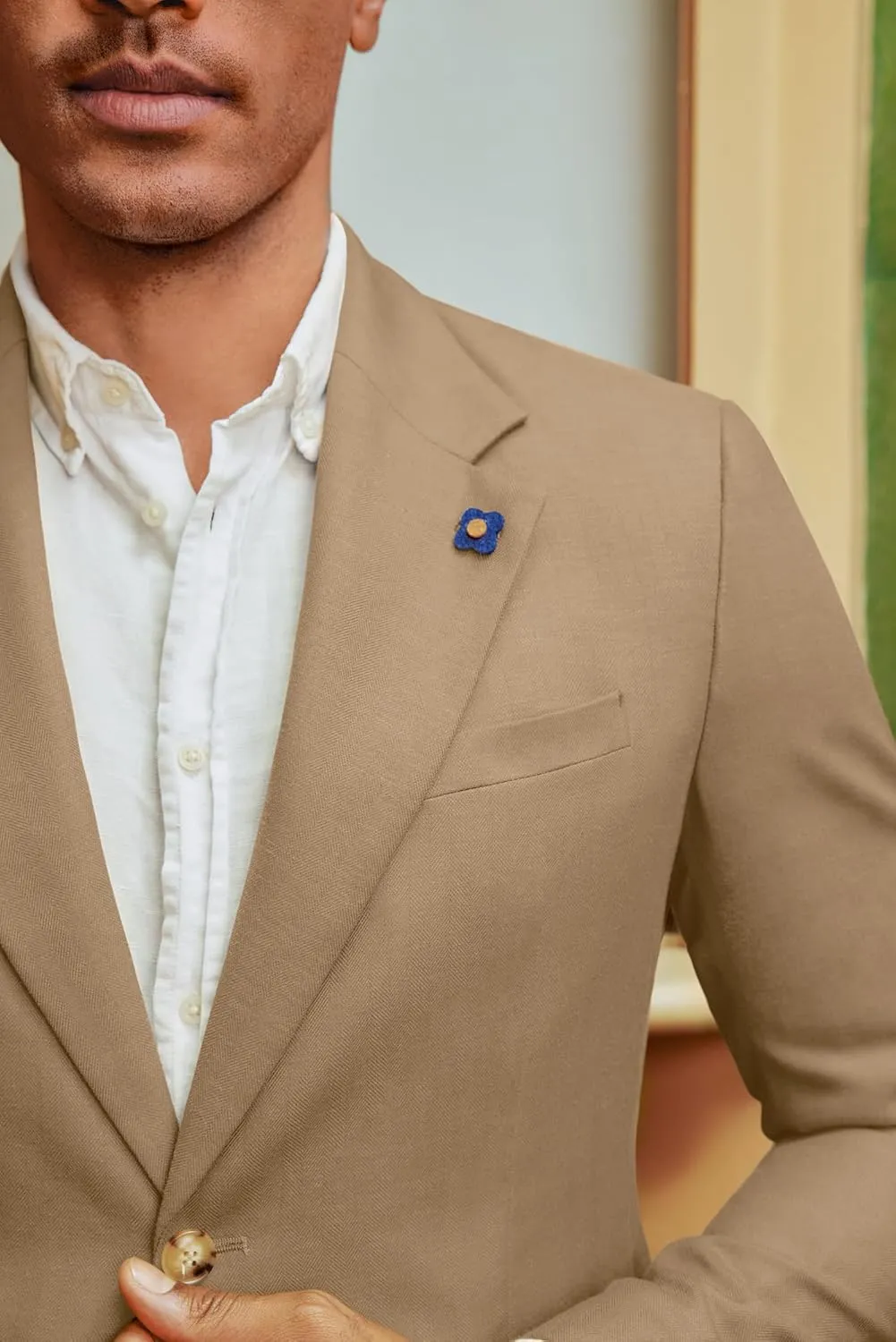 PJ PAUL JONES Men's Sport Coats and Blazers Linen Cotton Blazer Regular Fit 2 Buttons Suit Jacket with Removable Brooch