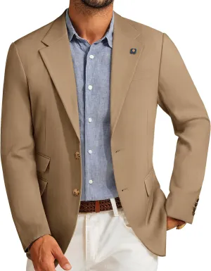 PJ PAUL JONES Men's Sport Coats and Blazers Linen Cotton Blazer Regular Fit 2 Buttons Suit Jacket with Removable Brooch