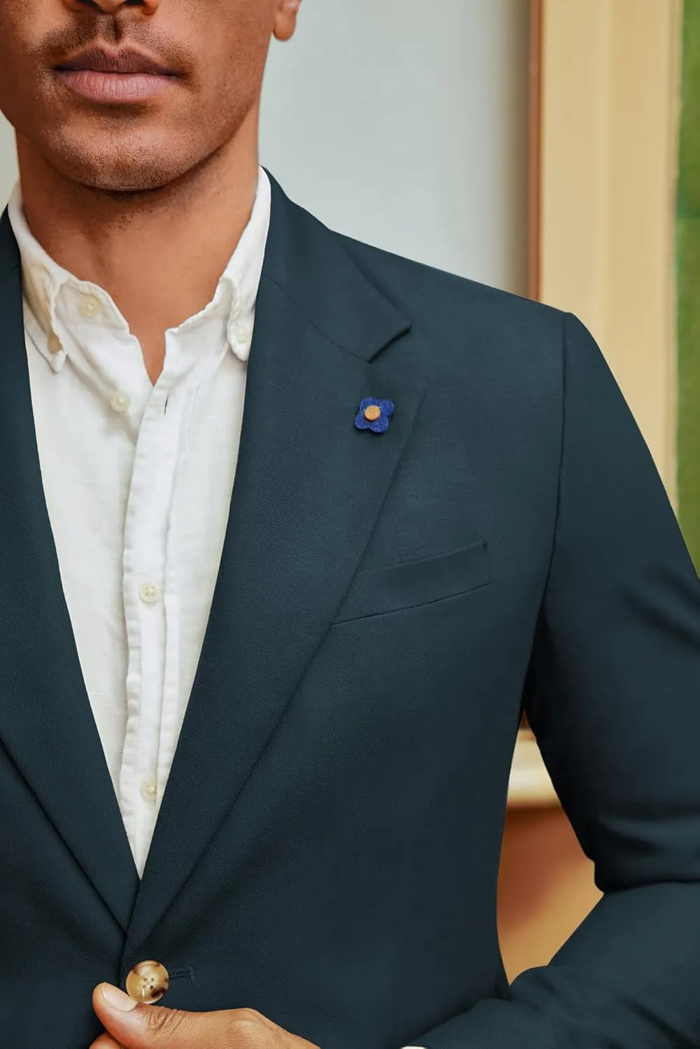 PJ PAUL JONES Men's Sport Coats and Blazers Linen Cotton Blazer Regular Fit 2 Buttons Suit Jacket with Removable Brooch