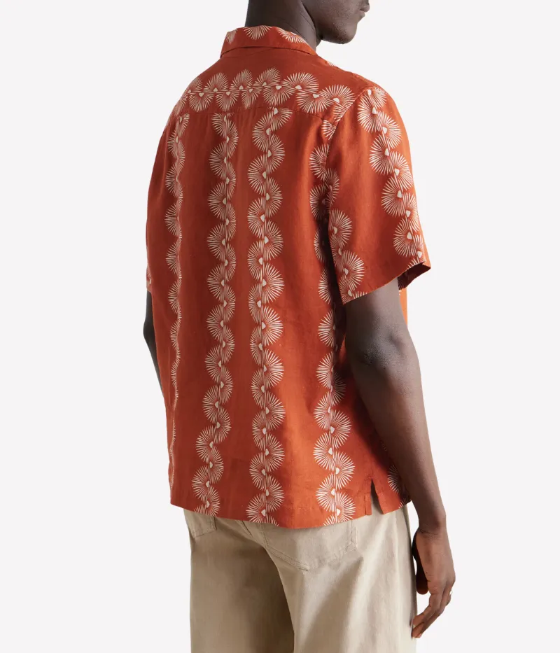 Roberto Linen Short Sleeve Geo Shirt in Burnt Orange