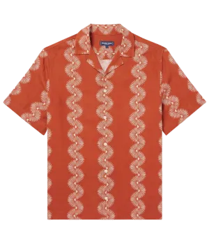 Roberto Linen Short Sleeve Geo Shirt in Burnt Orange
