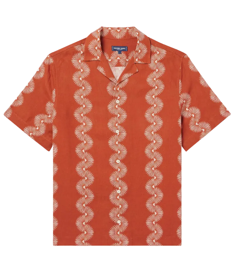 Roberto Linen Short Sleeve Geo Shirt in Burnt Orange