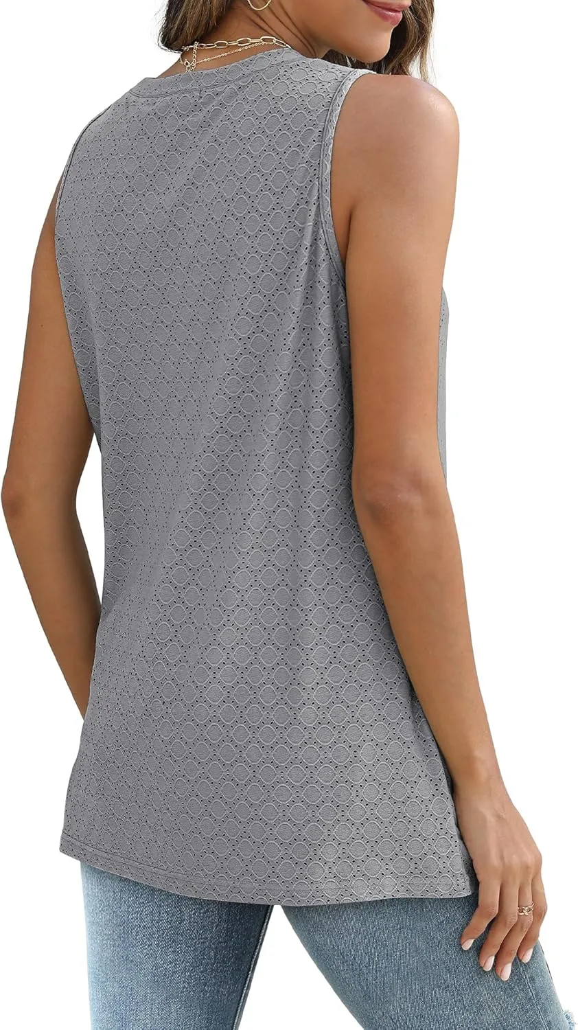 SAMPEEL Womens Tank Tops Eyelet Loose Casual Summer Tops Crew Neck Basic Sleeveless Shirts Trendy 2025
