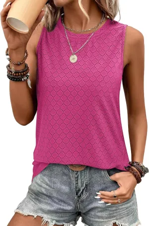 SAMPEEL Womens Tank Tops Eyelet Loose Casual Summer Tops Crew Neck Basic Sleeveless Shirts Trendy 2025