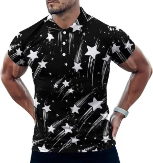 Shooting Stars Mens Polo Shirts Quick Dry Short Sleeve T-shirts Slim Tennis Collared Tees Tops