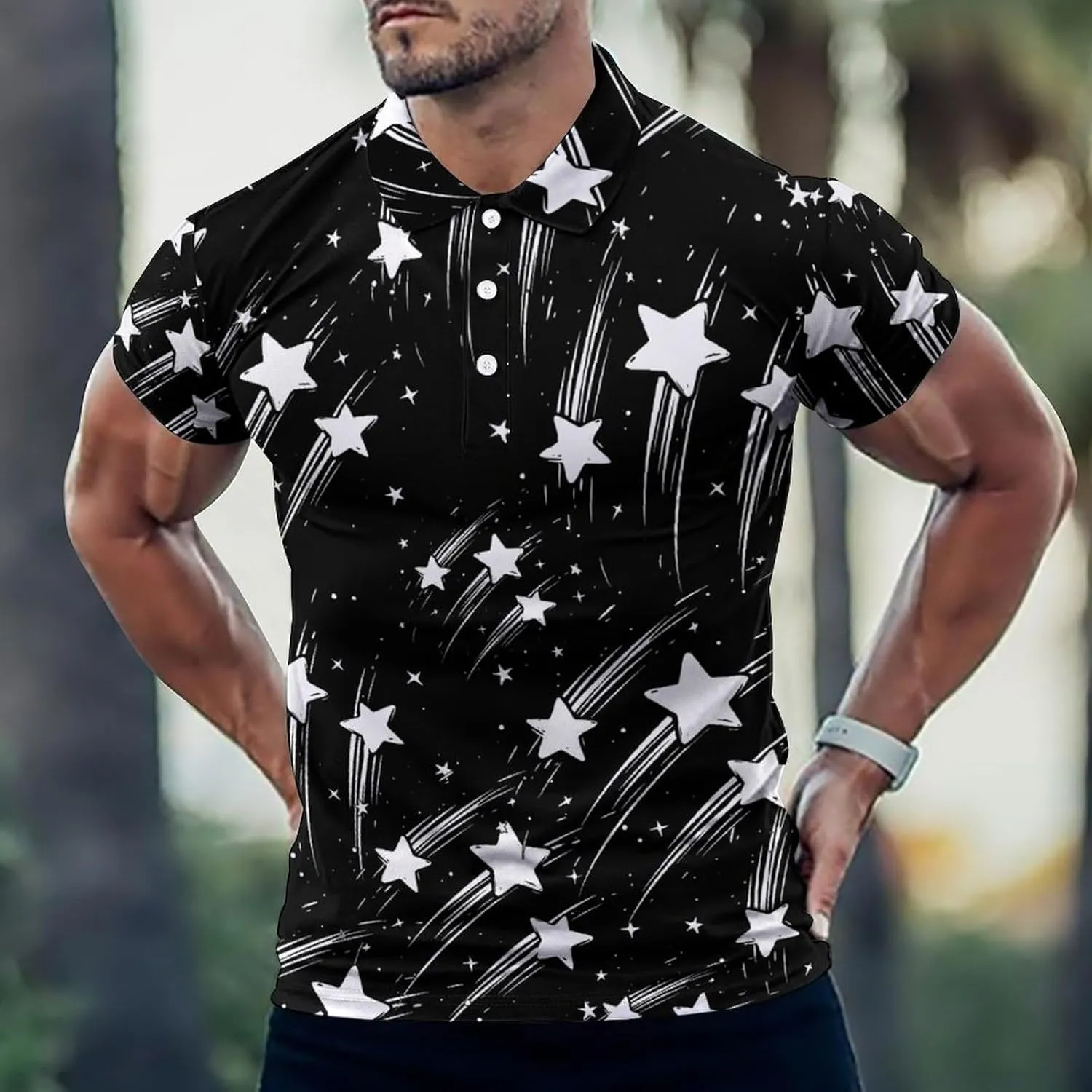 Shooting Stars Mens Polo Shirts Quick Dry Short Sleeve T-shirts Slim Tennis Collared Tees Tops