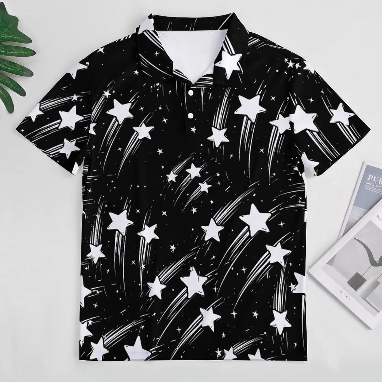 Shooting Stars Mens Polo Shirts Quick Dry Short Sleeve T-shirts Slim Tennis Collared Tees Tops