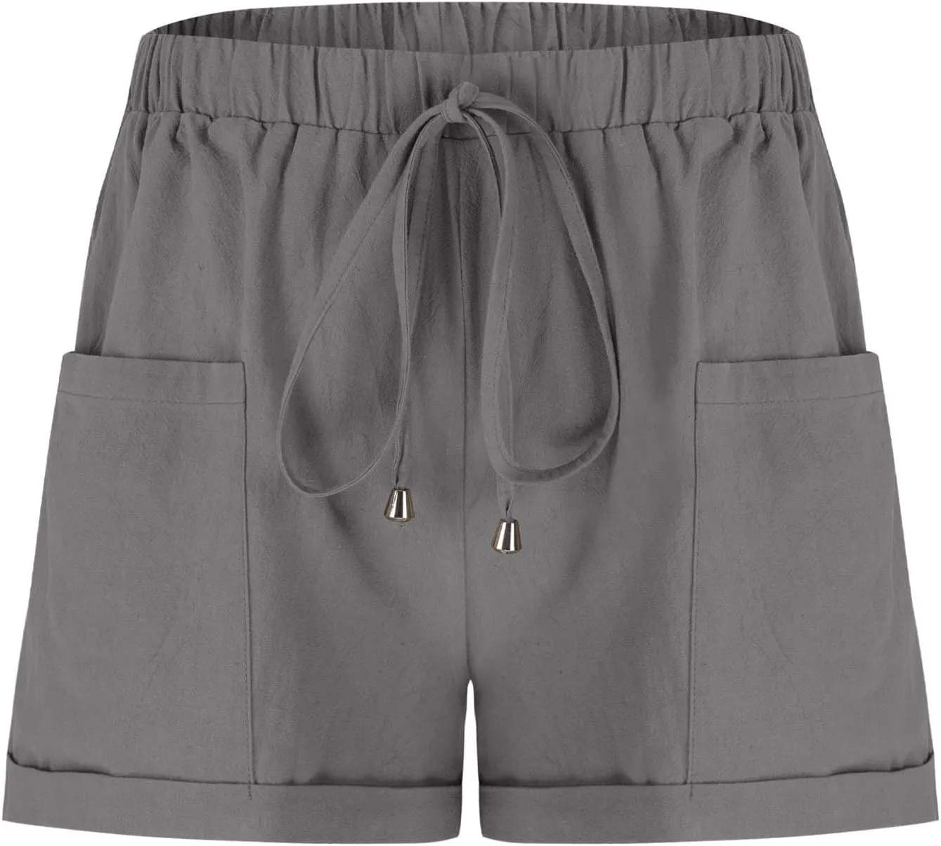Shorts for Women Summer Drawstring Elastic High Waisted Wide Leg Casual Loose Cuffed Hem Work Shorts with Pockets