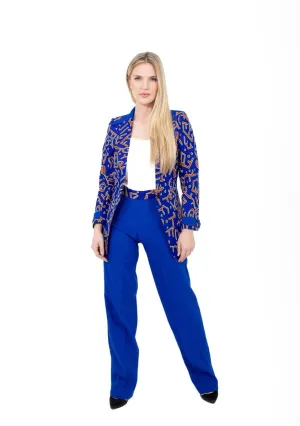 Smooth Visage Unique Blue Ankara Mix African Print Blazer and Pant Set