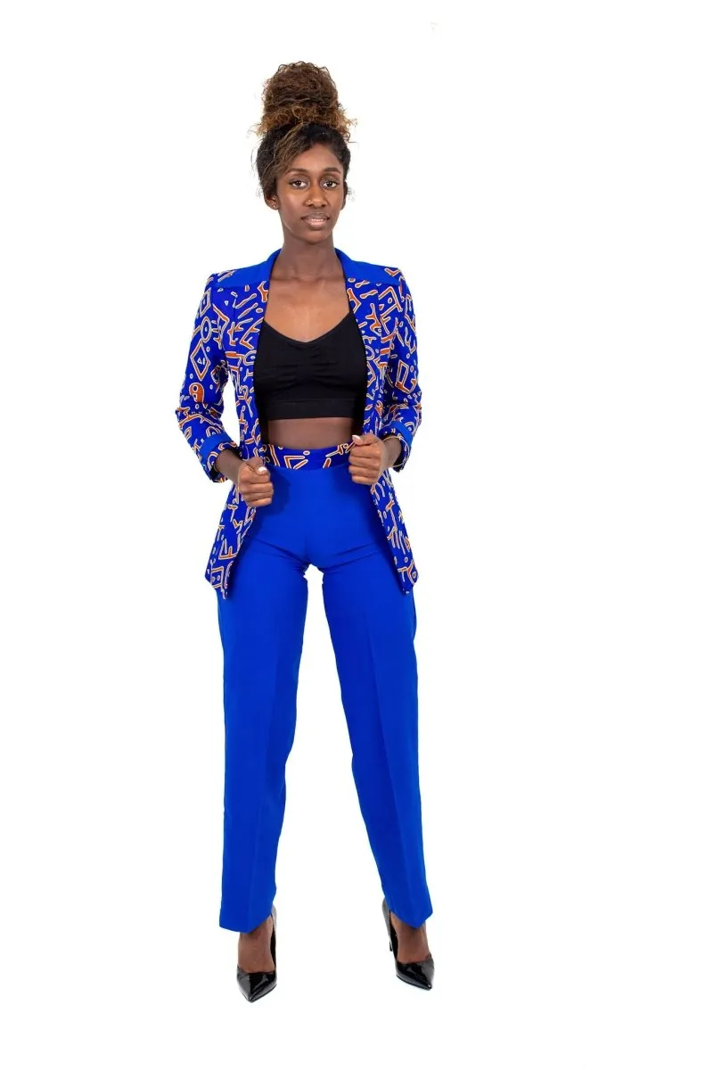 Smooth Visage Unique Blue Ankara Mix African Print Blazer and Pant Set