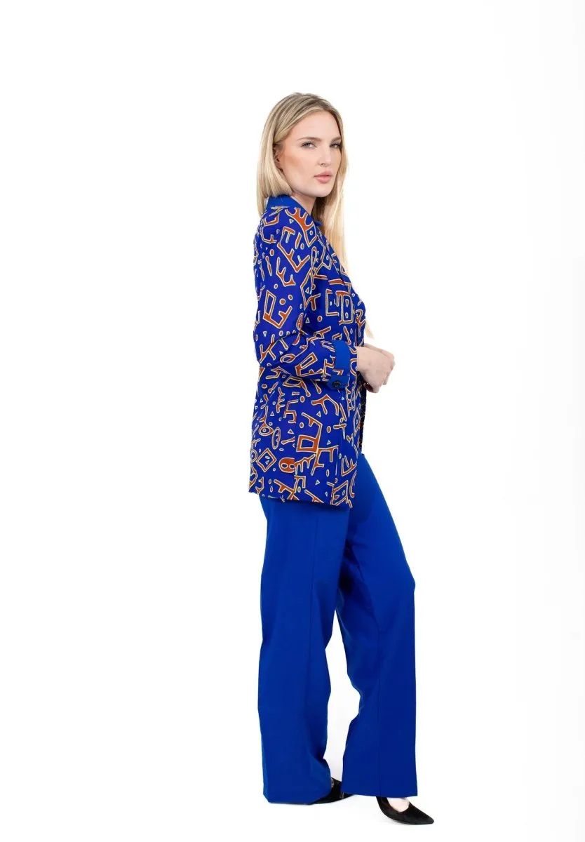 Smooth Visage Unique Blue Ankara Mix African Print Blazer and Pant Set
