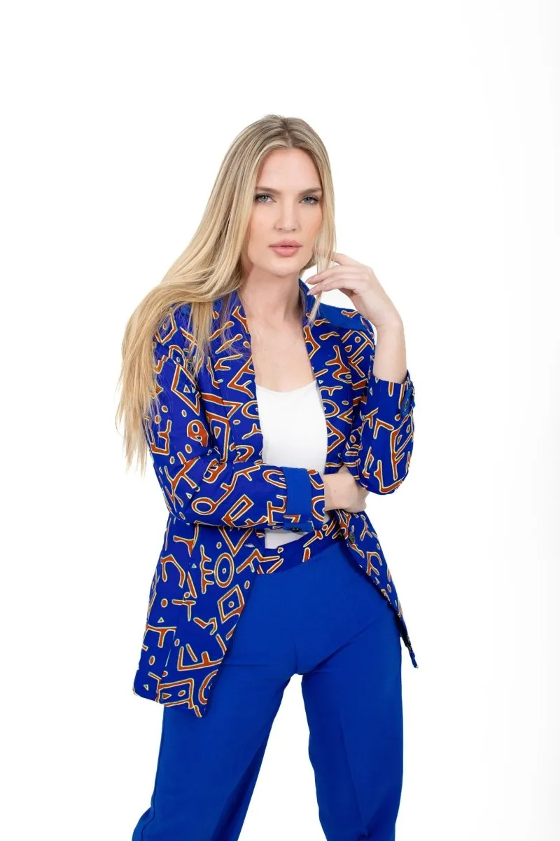 Smooth Visage Unique Blue Ankara Mix African Print Blazer and Pant Set