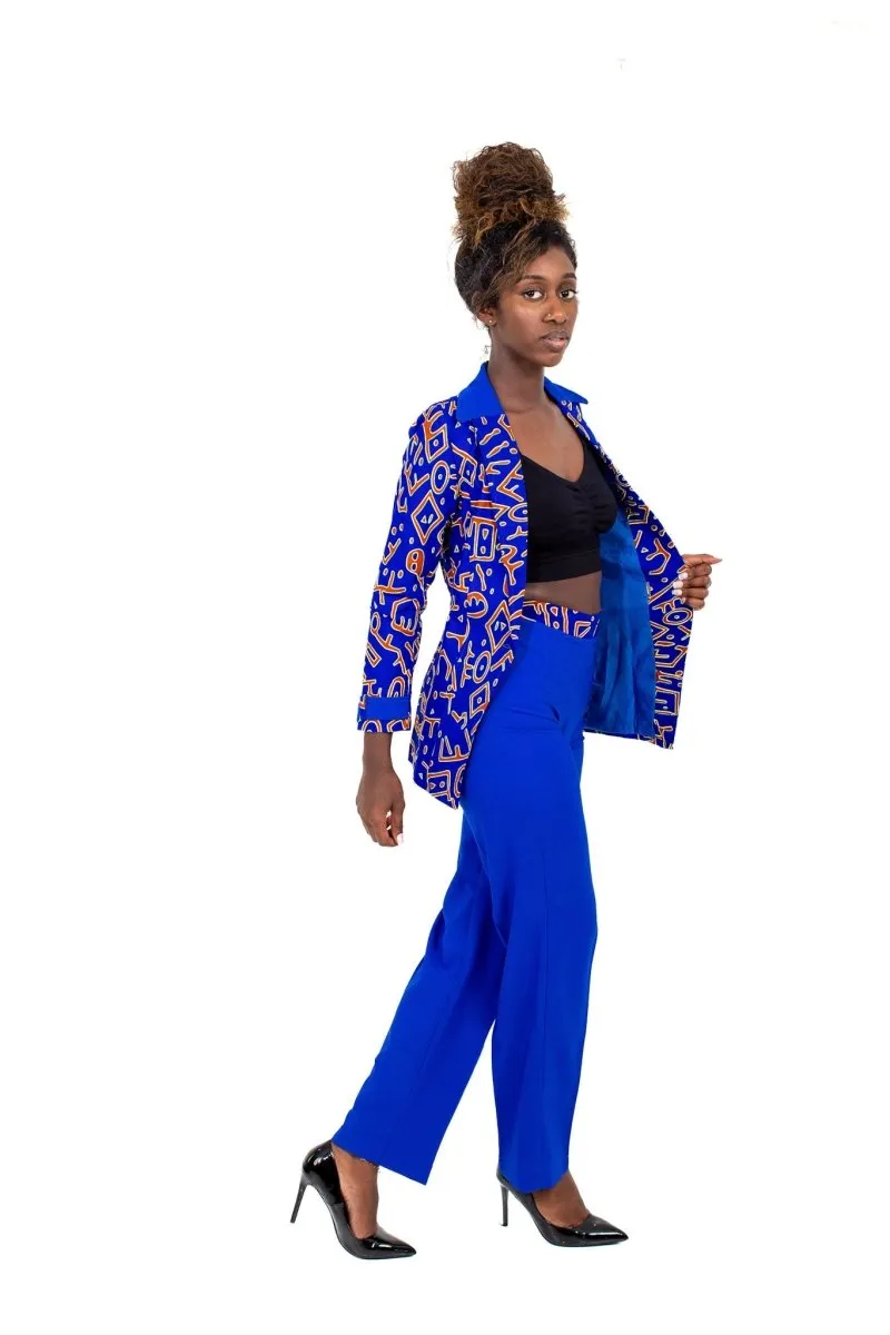 Smooth Visage Unique Blue Ankara Mix African Print Blazer and Pant Set