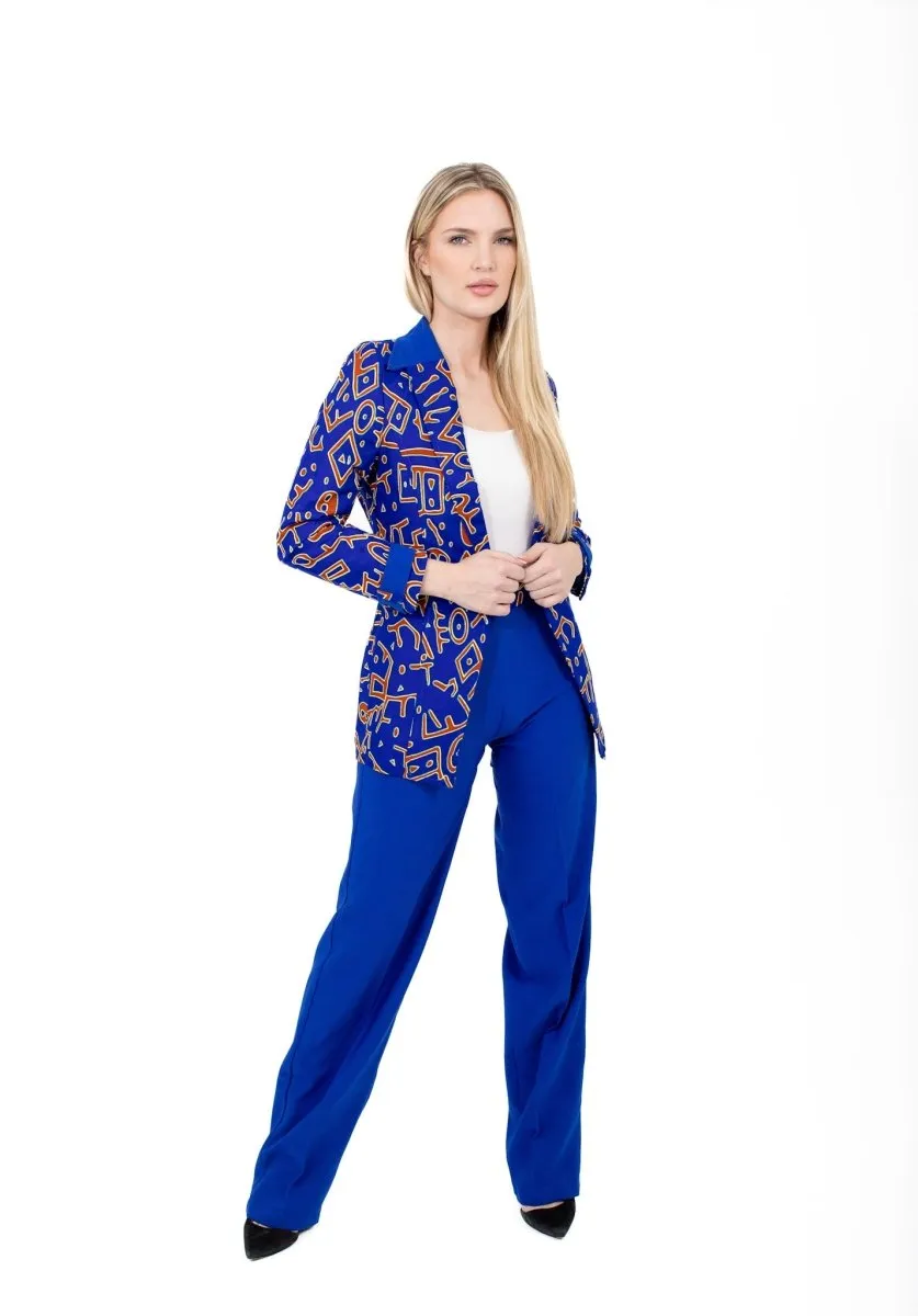 Smooth Visage Unique Blue Ankara Mix African Print Blazer and Pant Set