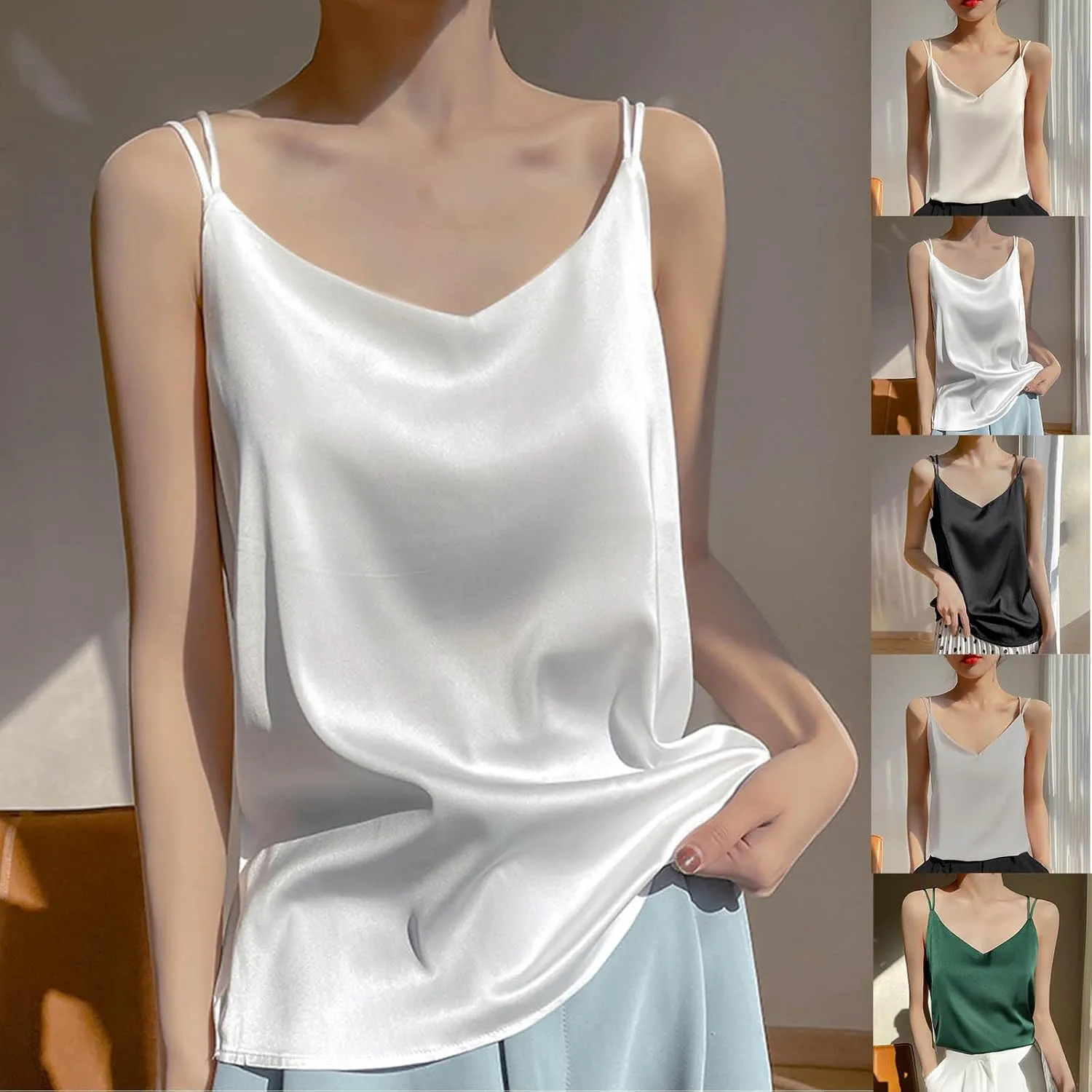 Tank Tops for Women 2025 Fashion Silk Satin Camisole Sexy Summer Spaghetti Strap Tops Loose Comfy Sleeveless Tanks