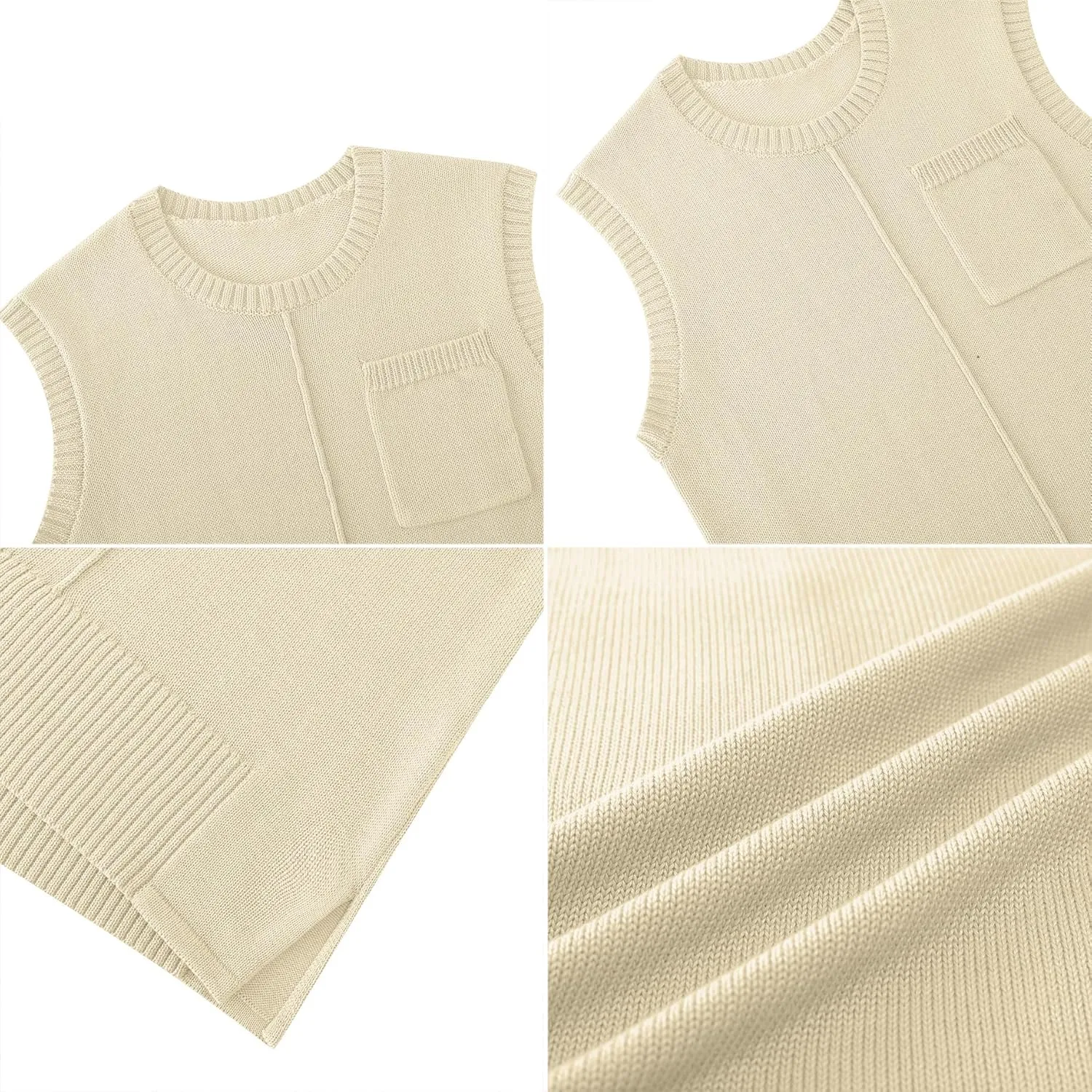 Totatuit Women's Crew Neck Sleeveless Sweater Vest with Pockets 2025 Trendy Ribbed Knit Casual Pullover Tank Tops S-XXL