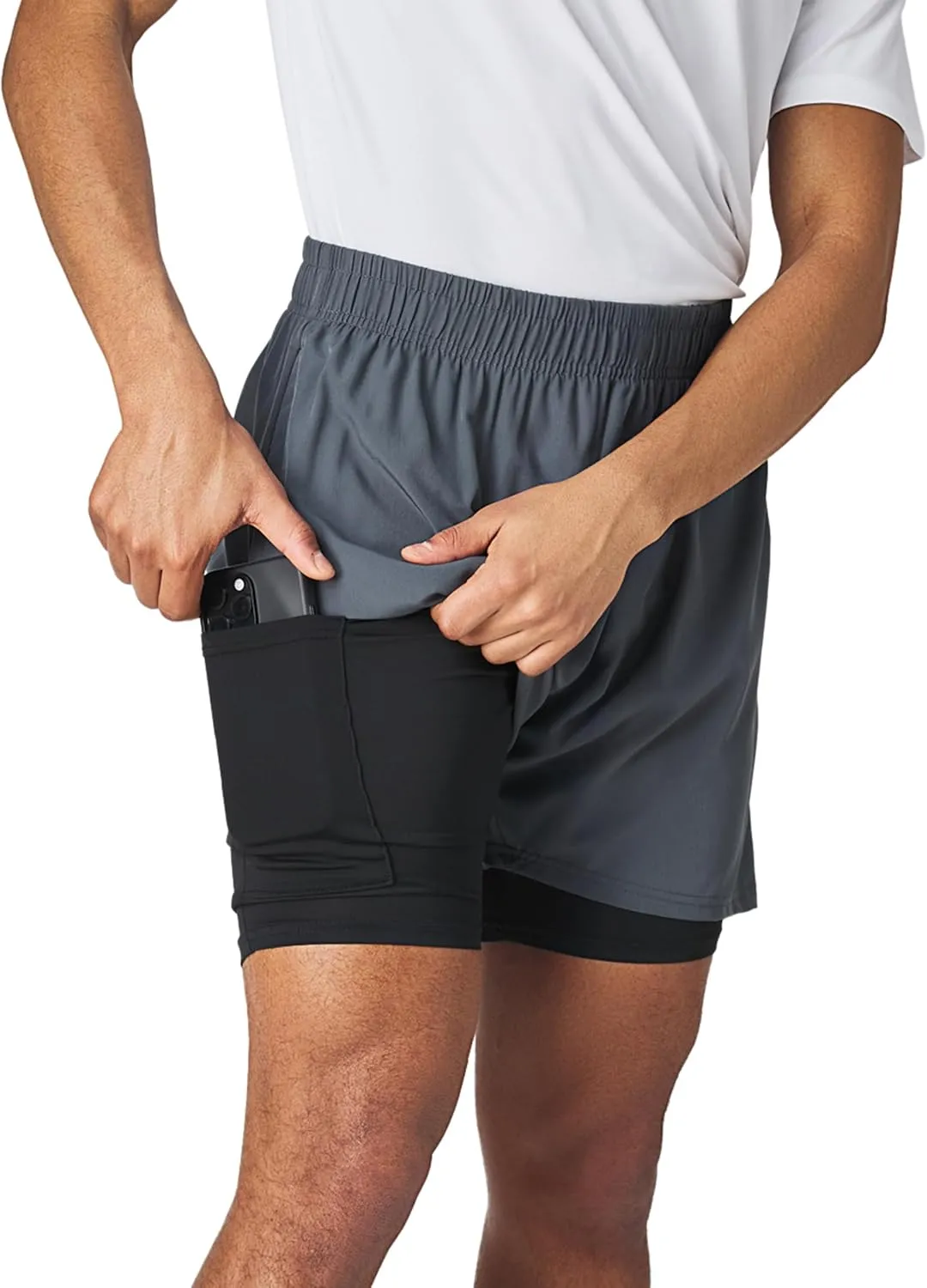 Ultra Performance Men's Athletic 2 in 1 Compression Shorts 2 Pack Mens Gym Workout Running Shorts for Men, 5 Inch Inseam