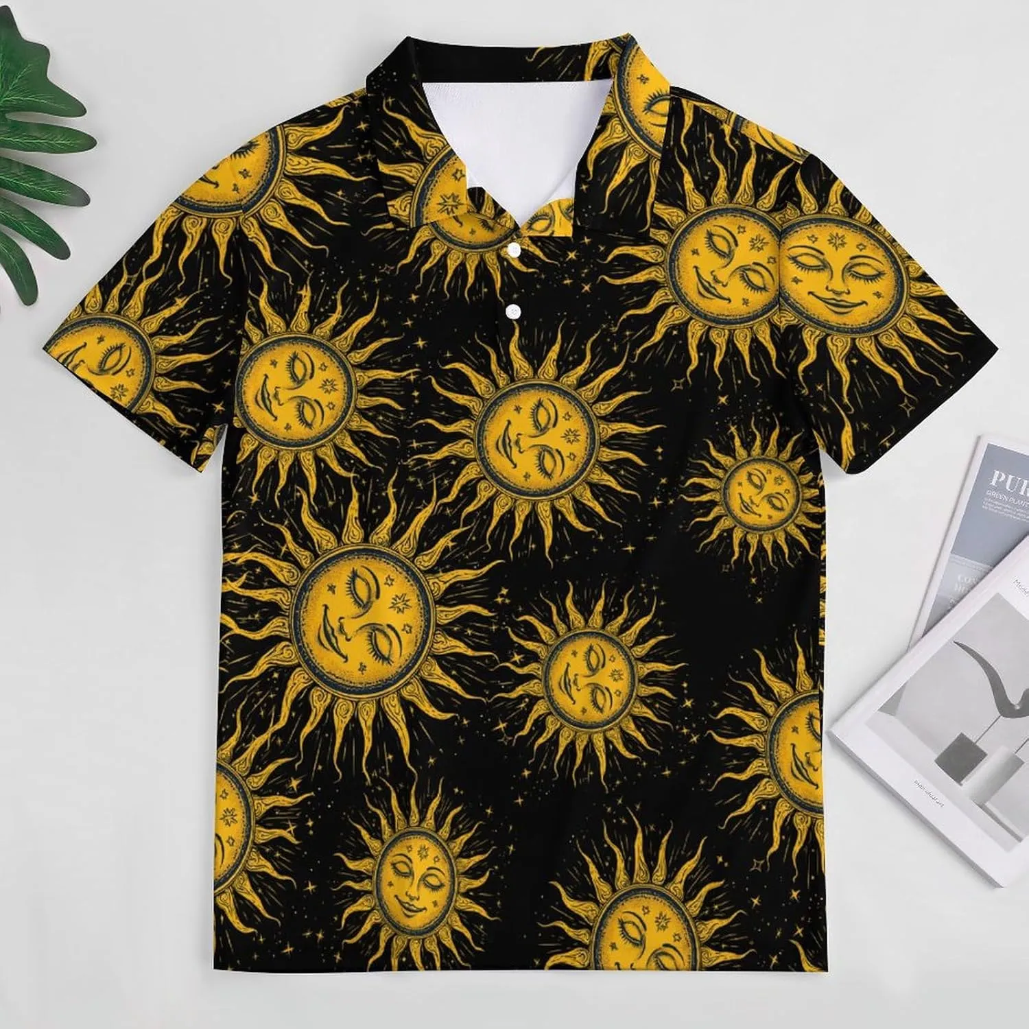 Vintage Sun Art Mens Polo Shirts Quick Dry Short Sleeve T-shirts Slim Tennis Collared Tees Tops