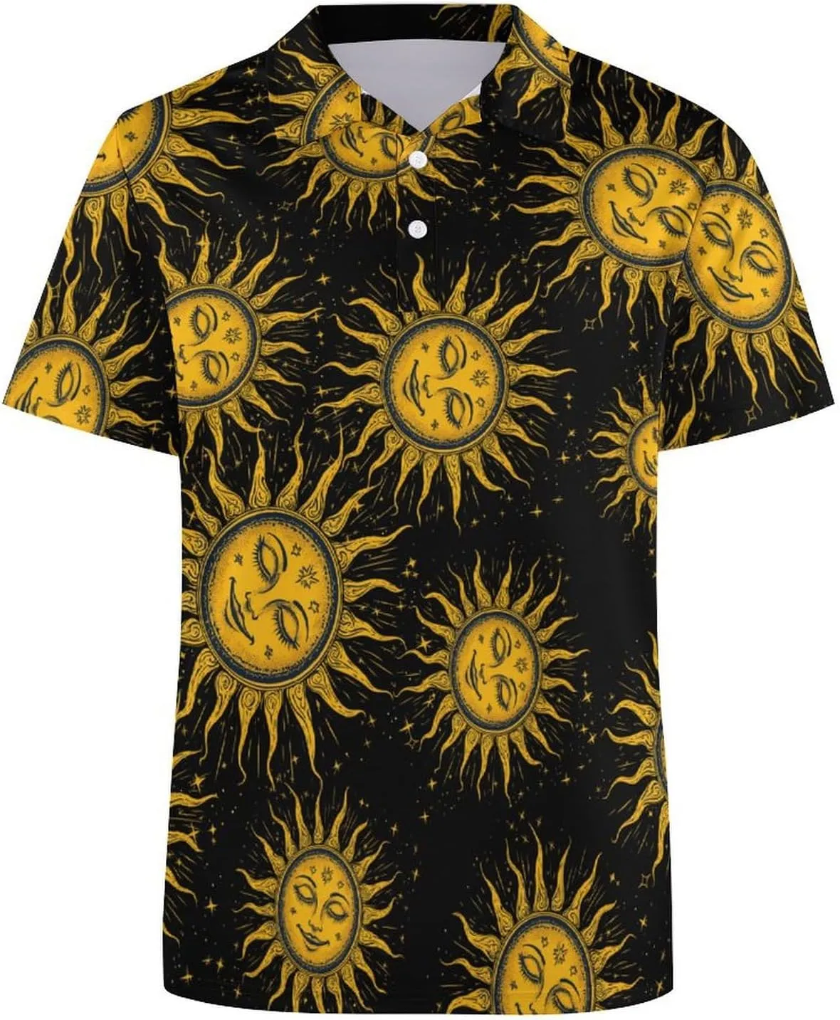 Vintage Sun Art Mens Polo Shirts Quick Dry Short Sleeve T-shirts Slim Tennis Collared Tees Tops