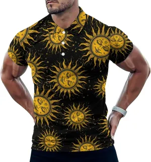Vintage Sun Art Mens Polo Shirts Quick Dry Short Sleeve T-shirts Slim Tennis Collared Tees Tops