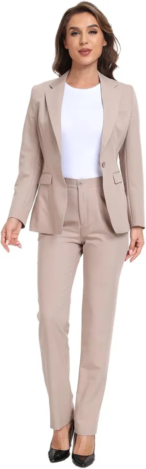 Women Classic Suits 2 Piece Bussiness Professional Work Outfits Office Attire Slim Fit Dressy Blazer Jacket Pants Suit Sets