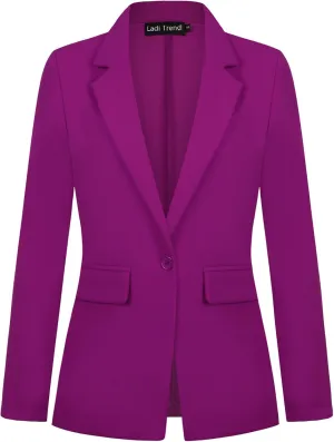 Womens Blazer One Button Jacket Suits Notched Lapel Casual Work Office Long Sleeve Blazer with Pockets