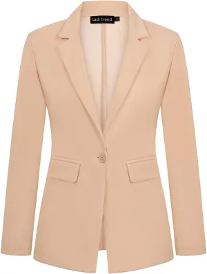 Womens Blazer One Button Jacket Suits Notched Lapel Casual Work Office Long Sleeve Blazer with Pockets