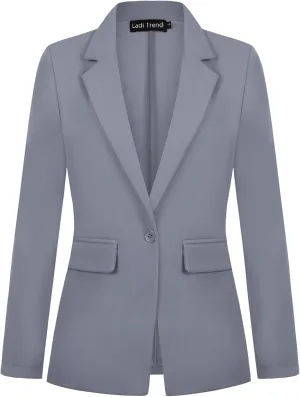 Womens Blazer One Button Jacket Suits Notched Lapel Casual Work Office Long Sleeve Blazer with Pockets