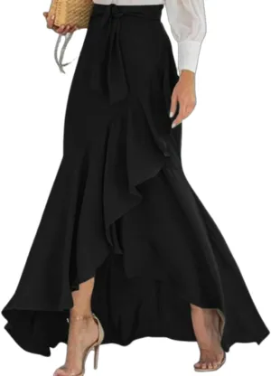 Women's Elegant Ruffles Long Skirt Knee Length Summer Mermaid Bodycon Dress for Wedding Party Cocktail