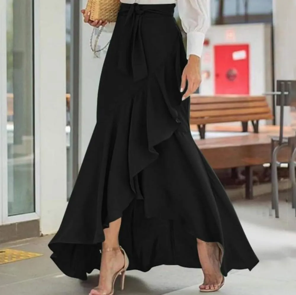 Women's Elegant Ruffles Long Skirt Knee Length Summer Mermaid Bodycon Dress for Wedding Party Cocktail