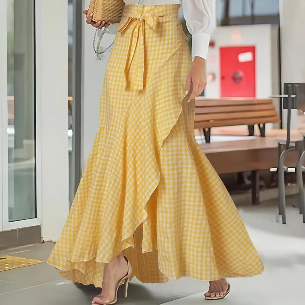 Women's Elegant Ruffles Long Skirt Knee Length Summer Mermaid Bodycon Dress for Wedding Party Cocktail