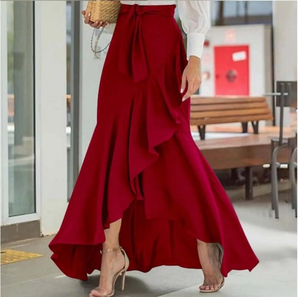 Women's Elegant Ruffles Long Skirt Knee Length Summer Mermaid Bodycon Dress for Wedding Party Cocktail