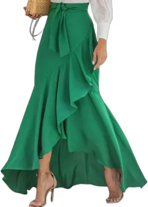 Women's Elegant Ruffles Long Skirt Knee Length Summer Mermaid Bodycon Dress for Wedding Party Cocktail