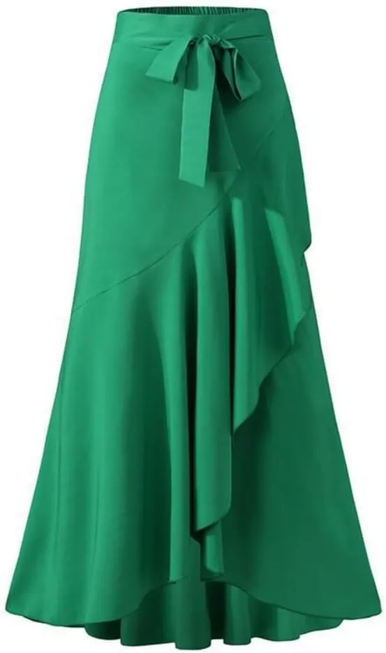 Women's Elegant Ruffles Long Skirt Knee Length Summer Mermaid Bodycon Dress for Wedding Party Cocktail