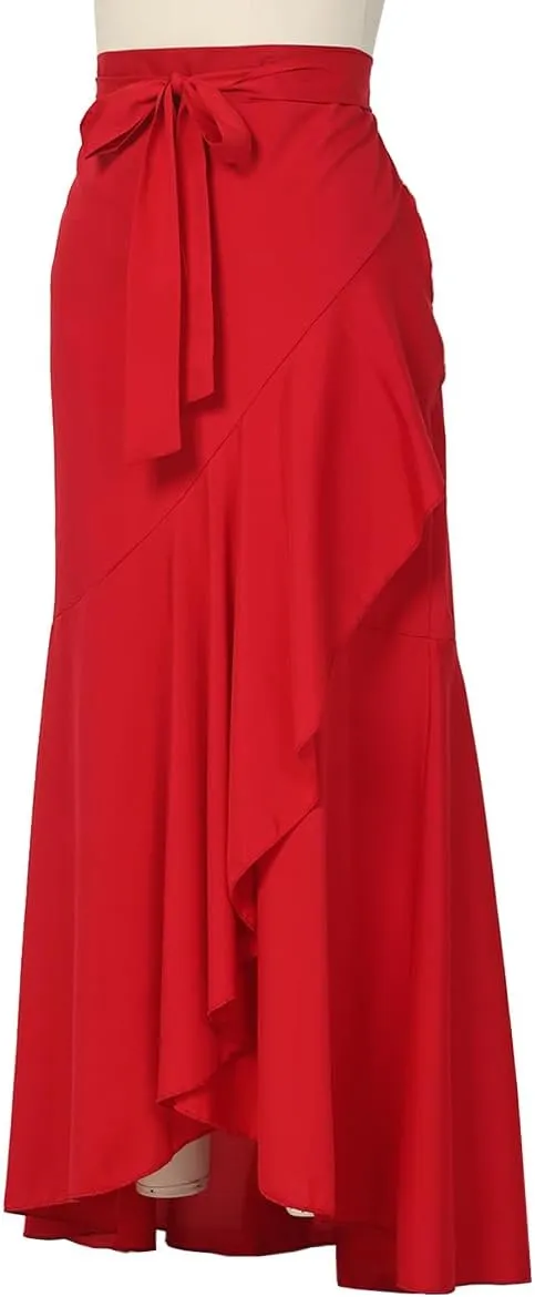 Women's Elegant Ruffles Long Skirt Knee Length Summer Mermaid Bodycon Dress for Wedding Party Cocktail