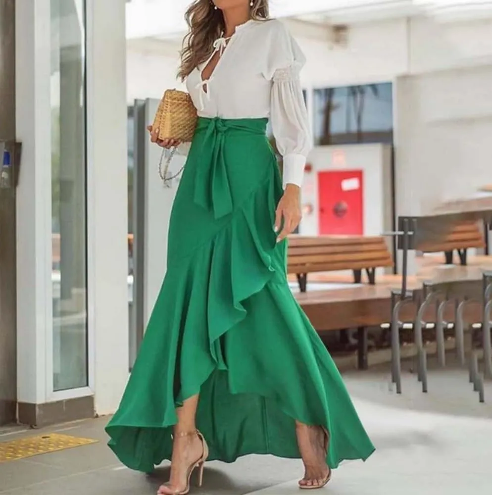 Women's Elegant Ruffles Long Skirt Knee Length Summer Mermaid Bodycon Dress for Wedding Party Cocktail
