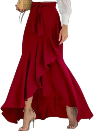 Women's Elegant Ruffles Long Skirt Knee Length Summer Mermaid Bodycon Dress for Wedding Party Cocktail