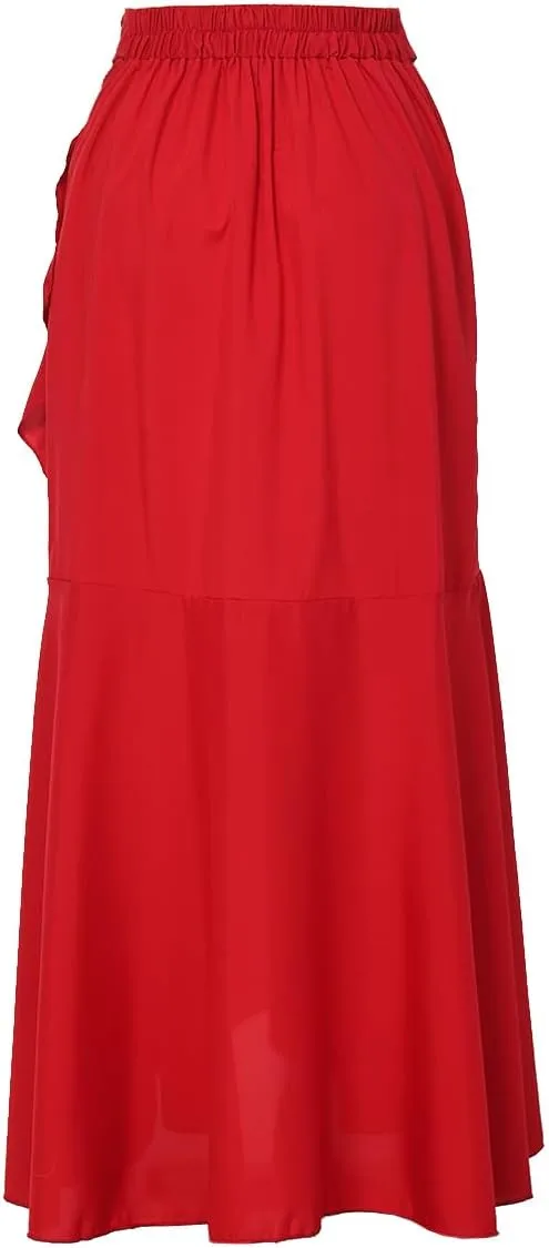 Women's Elegant Ruffles Long Skirt Knee Length Summer Mermaid Bodycon Dress for Wedding Party Cocktail