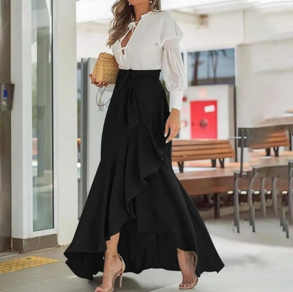 Women's Elegant Ruffles Long Skirt Knee Length Summer Mermaid Bodycon Dress for Wedding Party Cocktail