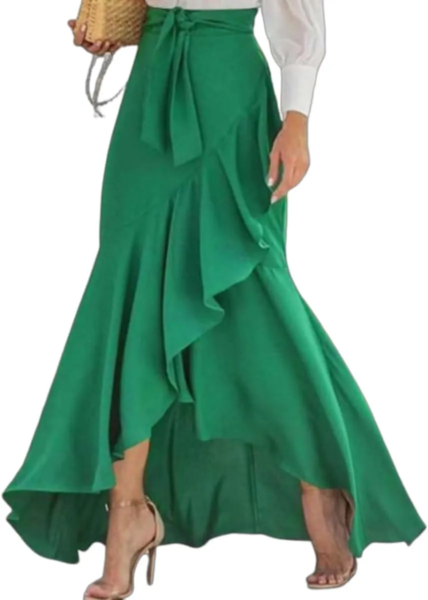 Women's Elegant Ruffles Long Skirt Knee Length Summer Mermaid Bodycon Dress for Wedding Party Cocktail