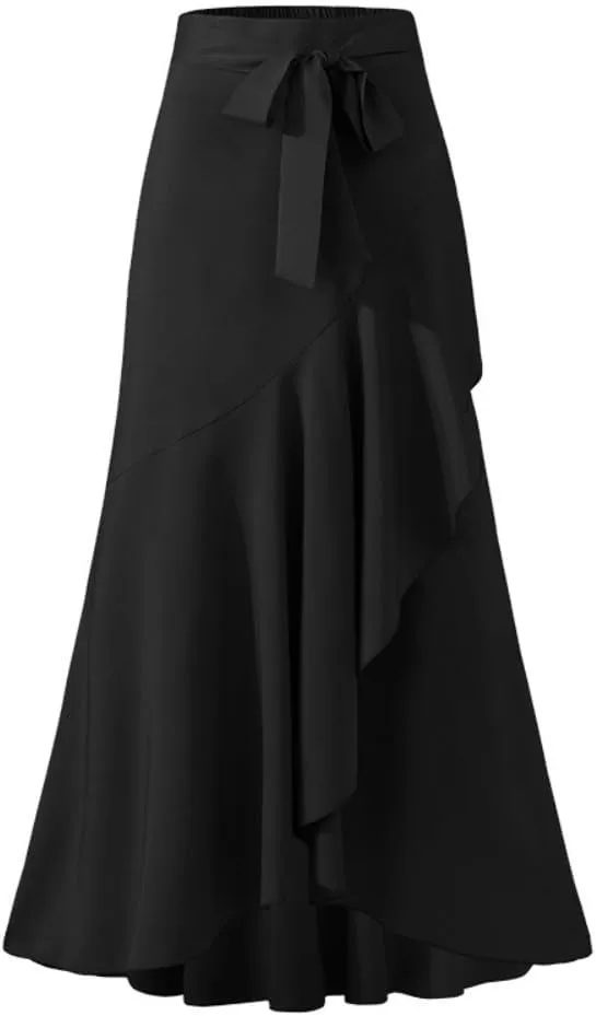 Women's Elegant Ruffles Long Skirt Knee Length Summer Mermaid Bodycon Dress for Wedding Party Cocktail
