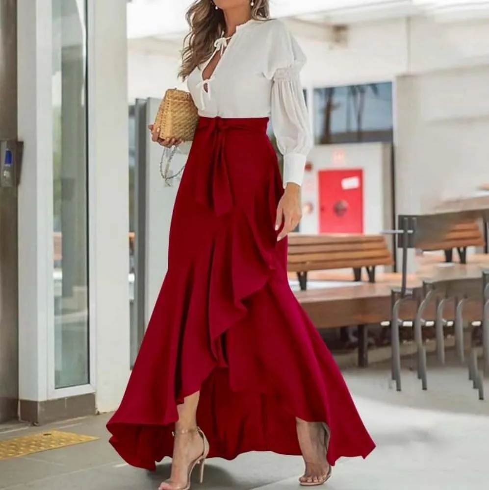 Women's Elegant Ruffles Long Skirt Knee Length Summer Mermaid Bodycon Dress for Wedding Party Cocktail